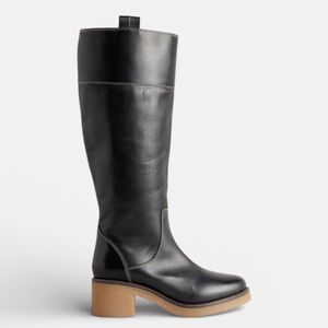 Boden black knee high heeled leather boots